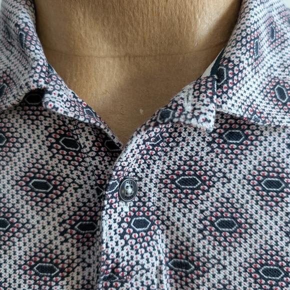 🇬🇧TED BAKER Blue, Red and White Polo Shirt with Intricate Design - Picture 5 of 11